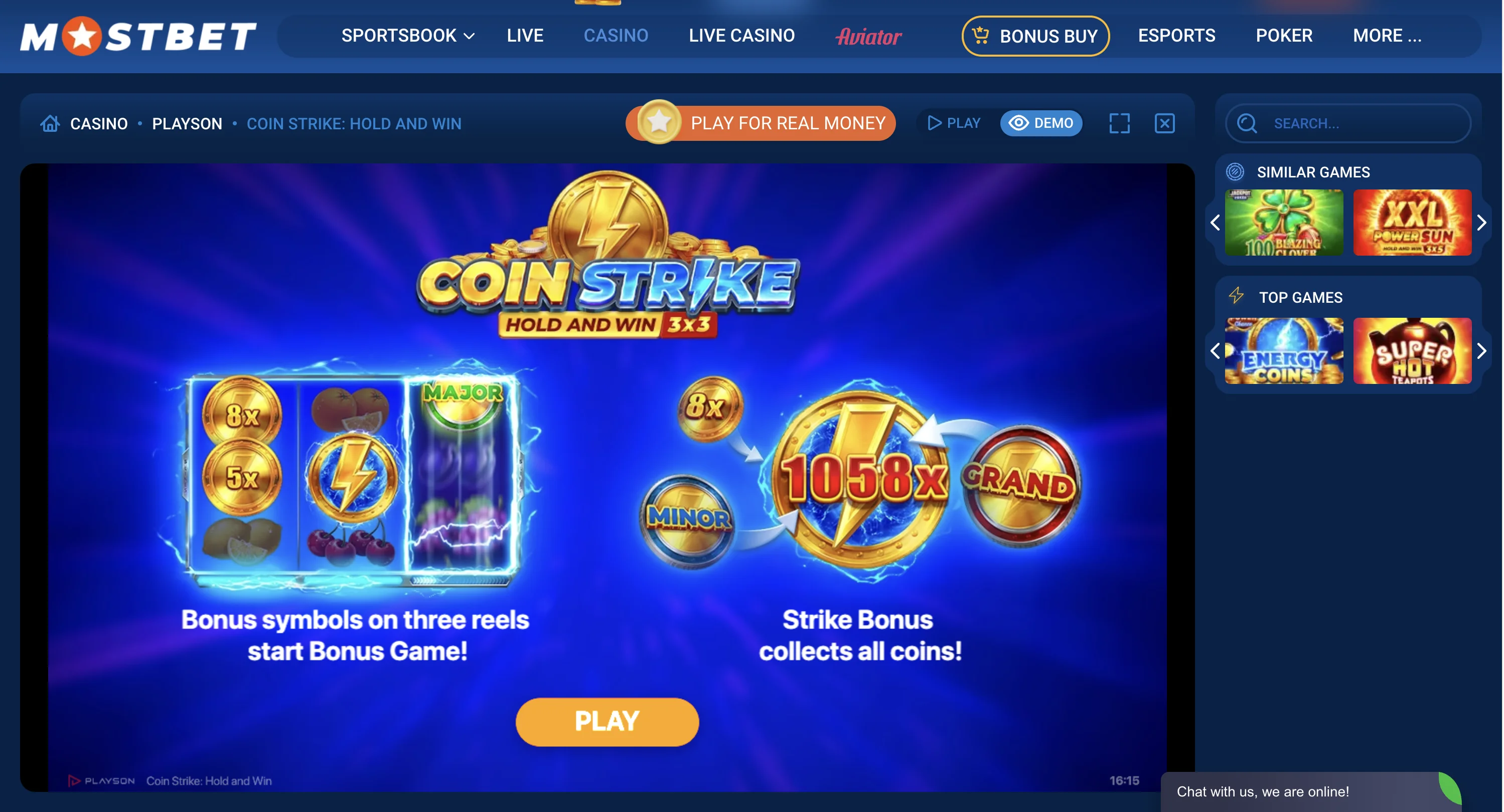 Coin Strike: Hold and Win Slot no Mostbet Casino