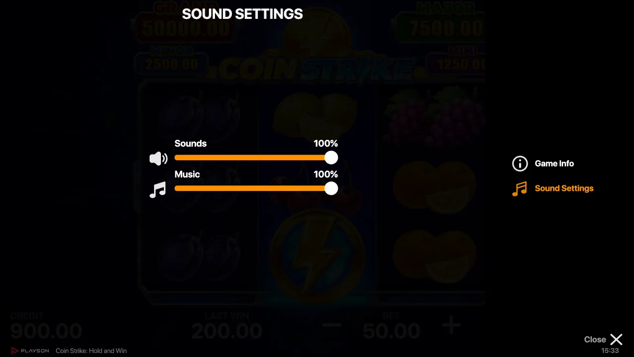 Coin Strike Slot Configurações de Som